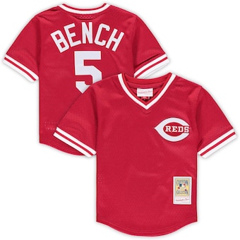 preschool and toddler mitchell and ness johnny bench red cincinnati reds cooperstown collection mesh v neck jersey
